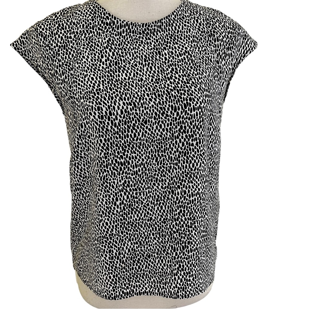 Theory White with Black Geometric Silk Blouse P(0/00)